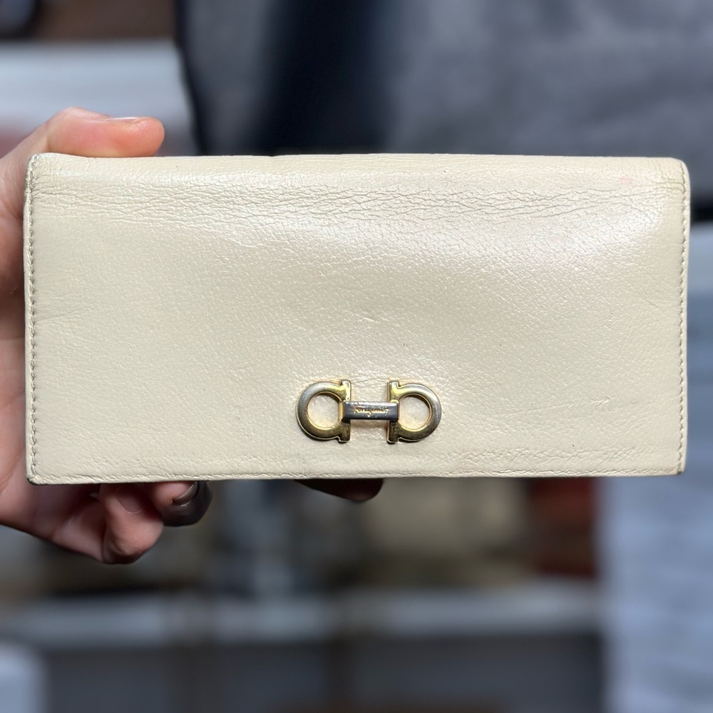 Ferragamo Cream Horsebit Long Wallet